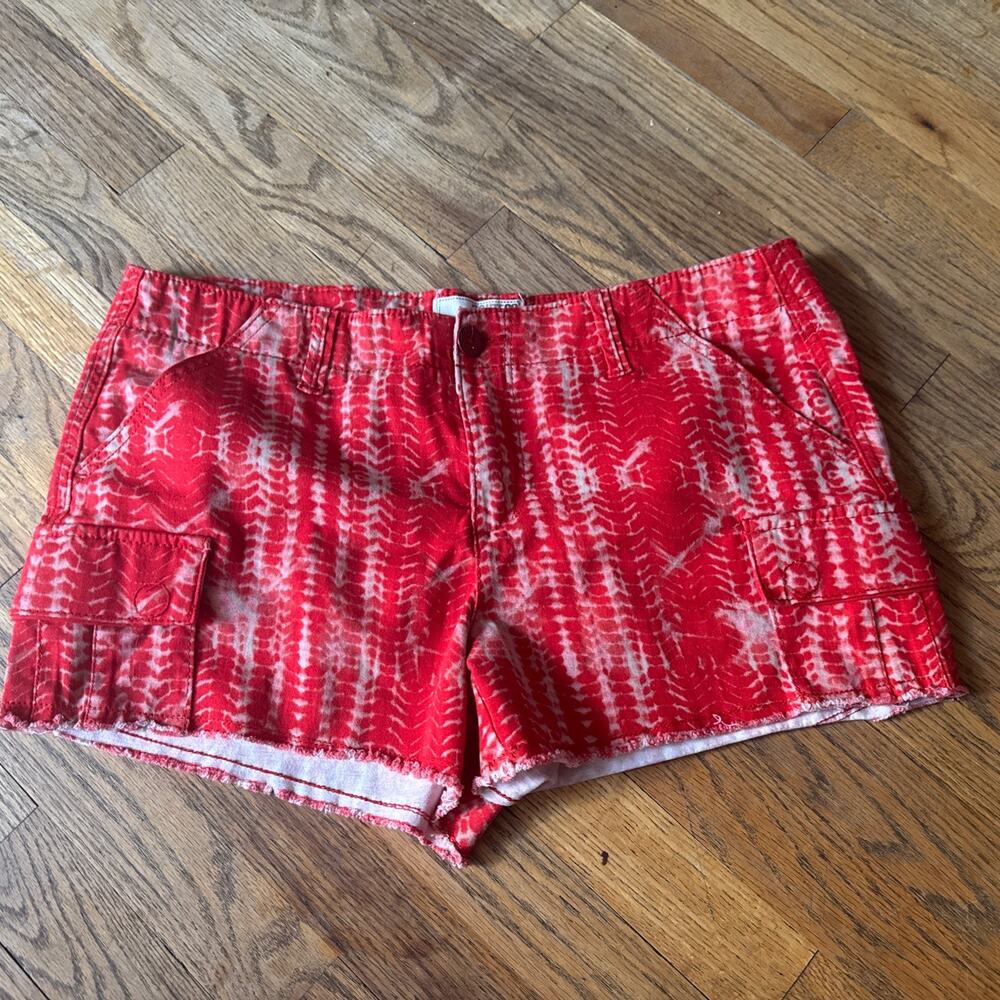 Route 66 Cargo Micro Shorts Womens 12 Orange Tie Dye Cotton Stretch Denim jean